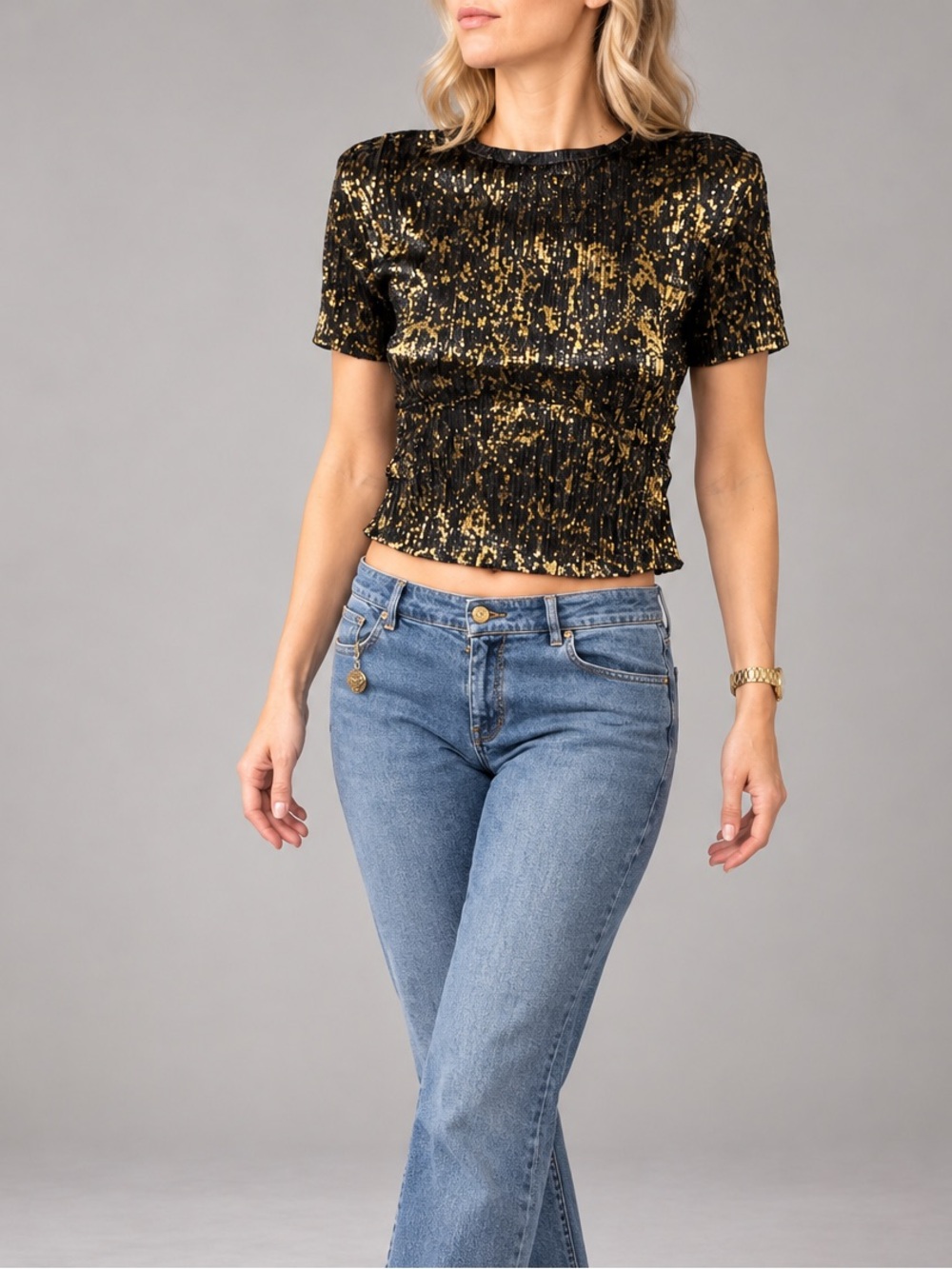 Deep blue and Gold lightweight disco top from Zara labelled M, fits XS, S,M